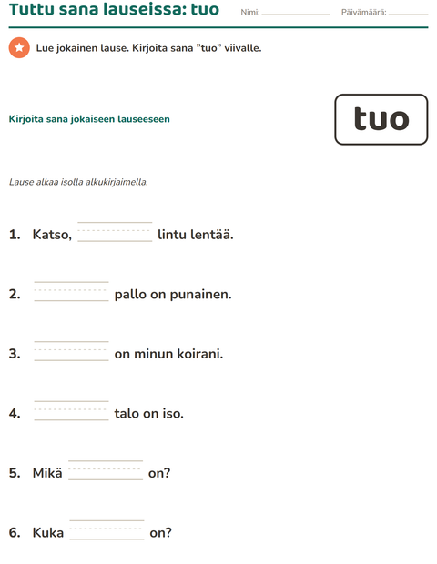 Esikatselu: Yleiset sanat-tehtäväarkki, Esiopetus