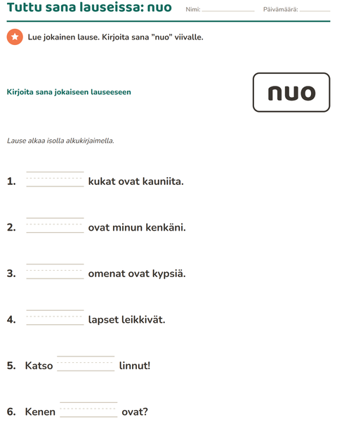 Esikatselu: Yleiset sanat-tehtäväarkki, Esiopetus