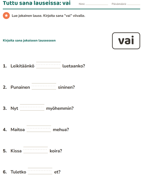 Esikatselu: Yleiset sanat-tehtäväarkki, Esiopetus