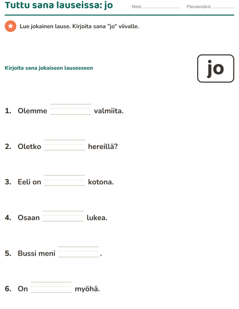 Esikatselu: Yleiset sanat-tehtäväarkki, Esiopetus
