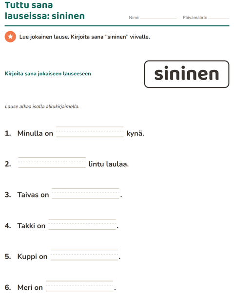 Esikatselu: Yleiset sanat-tehtäväarkki, Esiopetus
