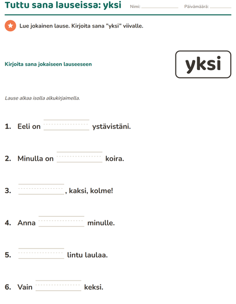Esikatselu: Yleiset sanat-tehtäväarkki, Esiopetus