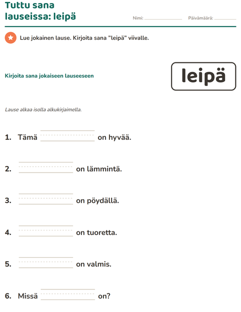 Esikatselu: Yleiset sanat-tehtäväarkki, Esiopetus