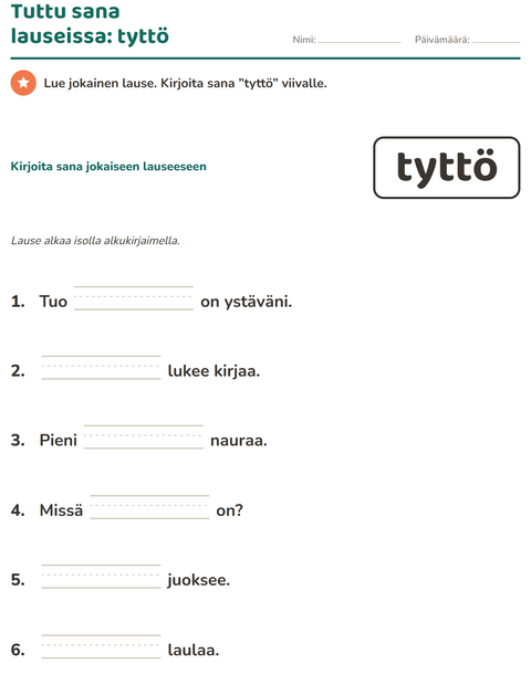 Esikatselu: Yleiset sanat-tehtäväarkki, Esiopetus