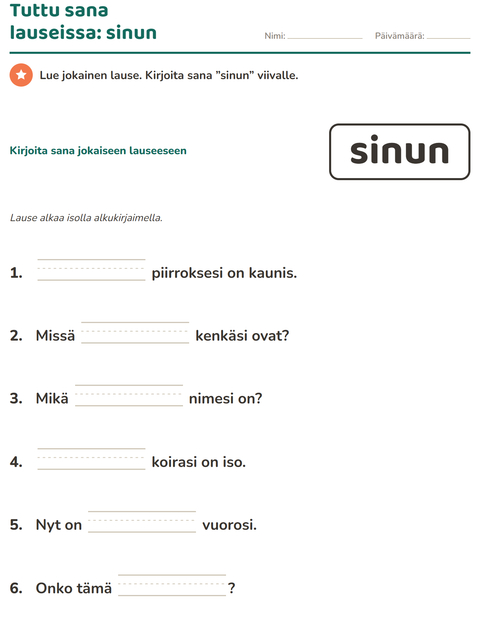 Esikatselu: Yleiset sanat-tehtäväarkki, Esiopetus