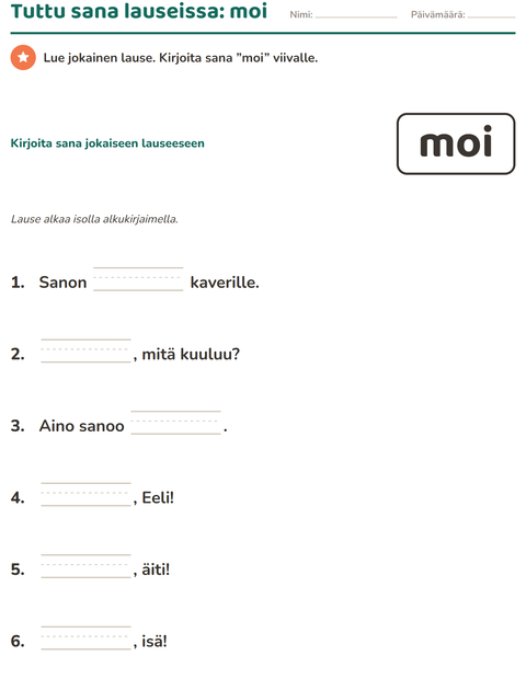 Esikatselu: Yleiset sanat-tehtäväarkki, Esiopetus