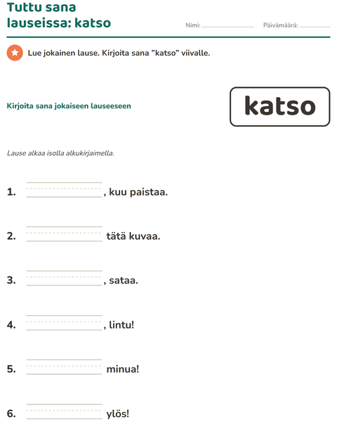 Esikatselu: Yleiset sanat-tehtäväarkki, Esiopetus