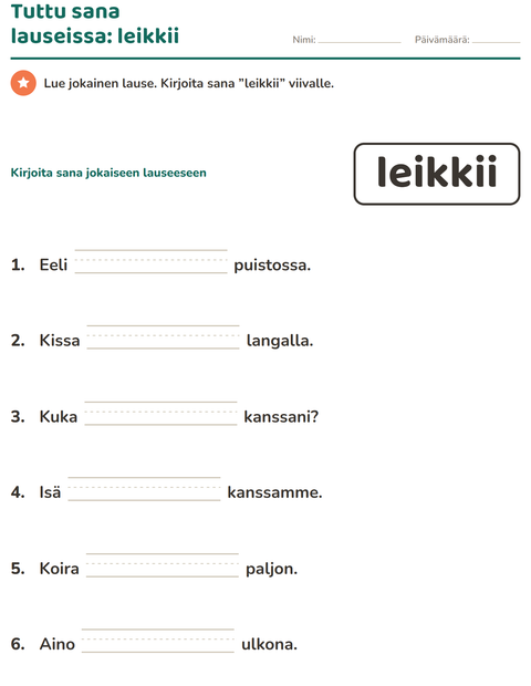 Esikatselu: Yleiset sanat-tehtäväarkki, Esiopetus