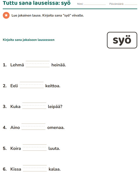 Esikatselu: Yleiset sanat-tehtäväarkki, Esiopetus