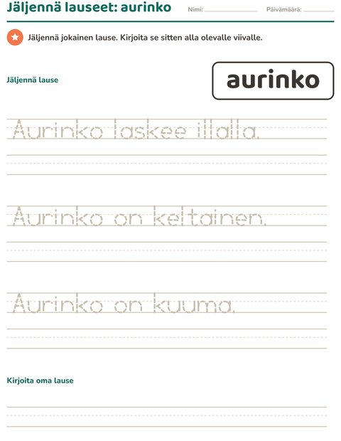 Esikatselu: Yleiset sanat-tehtäväarkki, Esiopetus
