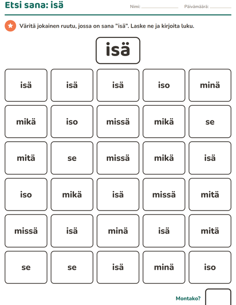 Esikatselu: Yleiset sanat-tehtäväarkki, Esiopetus