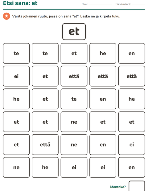 Esikatselu: Yleiset sanat-tehtäväarkki, Esiopetus