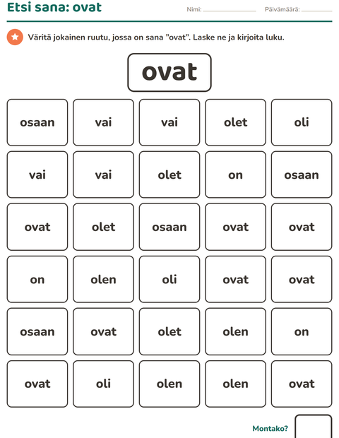 Esikatselu: Yleiset sanat-tehtäväarkki, Esiopetus