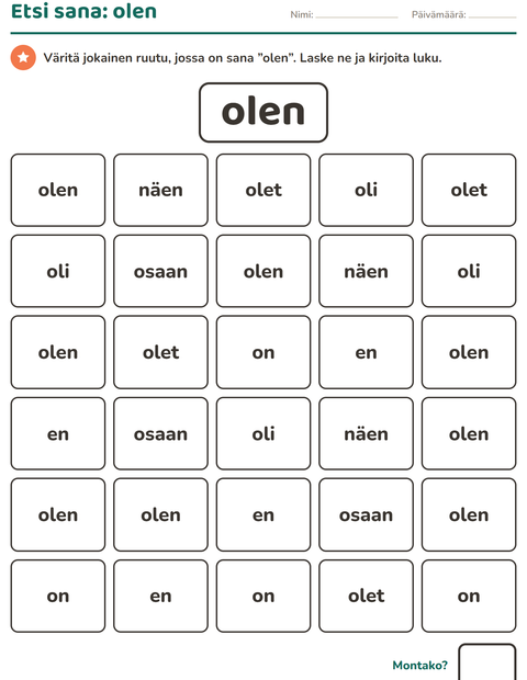 Esikatselu: Yleiset sanat-tehtäväarkki, Esiopetus
