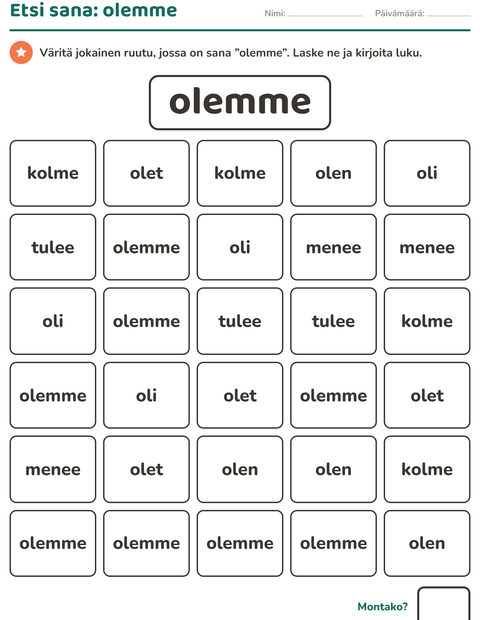 Esikatselu: Yleiset sanat-tehtäväarkki, Esiopetus
