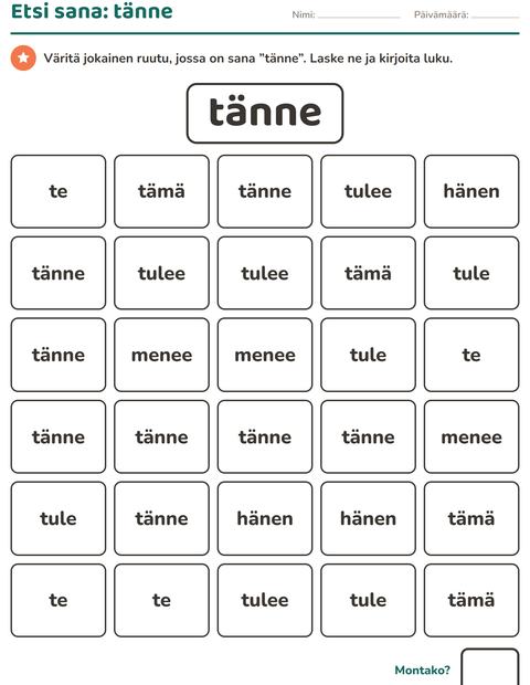 Esikatselu: Yleiset sanat-tehtäväarkki, Esiopetus
