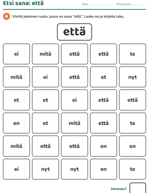 Esikatselu: Yleiset sanat-tehtäväarkki, Esiopetus