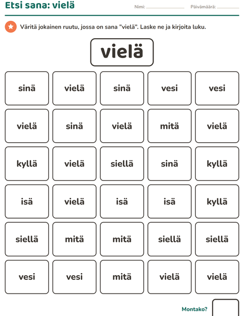 Esikatselu: Yleiset sanat-tehtäväarkki, Esiopetus