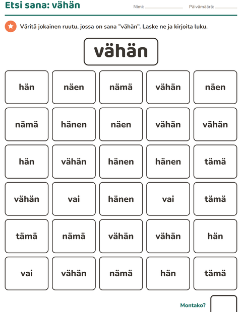 Esikatselu: Yleiset sanat-tehtäväarkki, Esiopetus