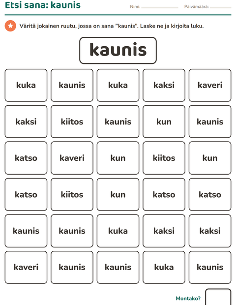 Esikatselu: Yleiset sanat-tehtäväarkki, Esiopetus