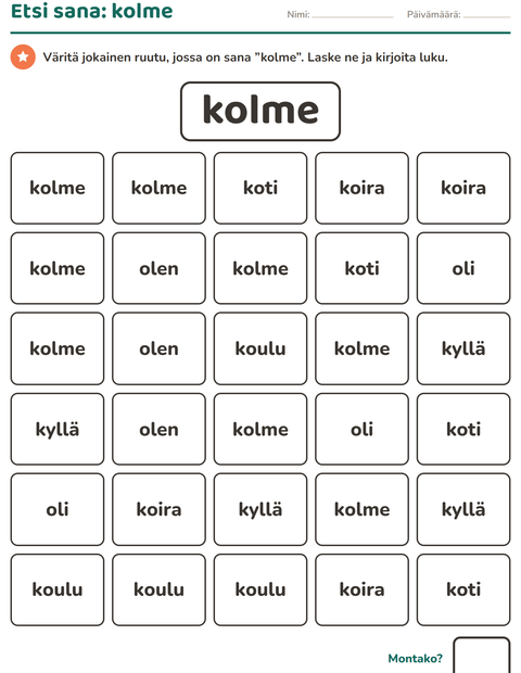 Esikatselu: Yleiset sanat-tehtäväarkki, Esiopetus