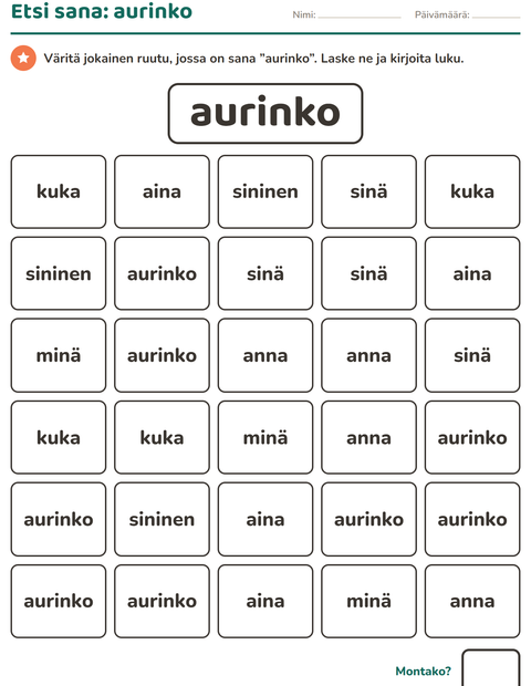 Esikatselu: Yleiset sanat-tehtäväarkki, Esiopetus