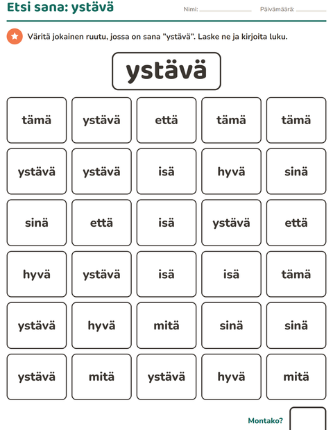 Esikatselu: Yleiset sanat-tehtäväarkki, Esiopetus