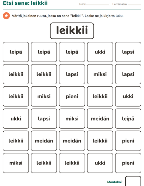 Esikatselu: Yleiset sanat-tehtäväarkki, Esiopetus