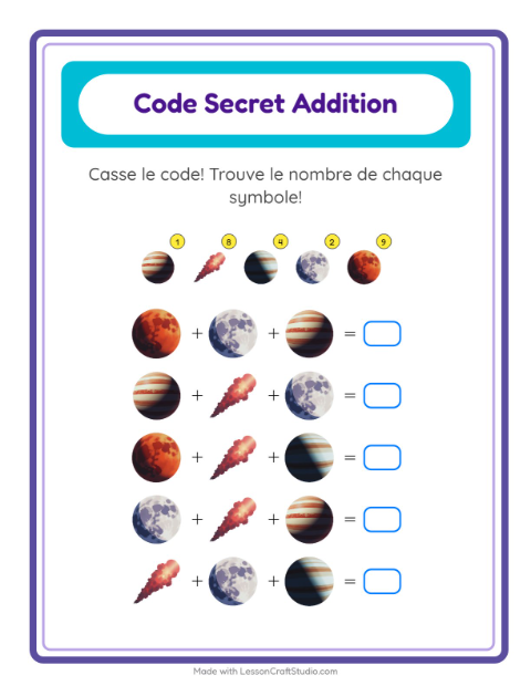 Additions codées CE1 : Espace – fiche à imprimer — 2