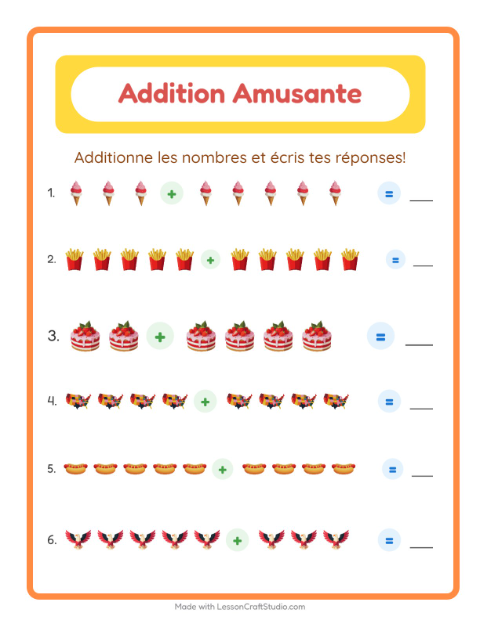 Aperçu de la fiche Addition avec 4 juillet pour École maternelle (grande section, 5-7 ans)