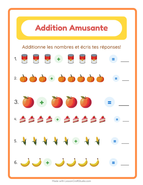 Aperçu de la fiche Addition avec Au supermarché pour École maternelle (grande section, 5-7 ans)