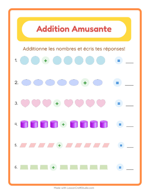 Aperçu de la fiche Addition avec Formes pour École maternelle (grande section, 5-7 ans)