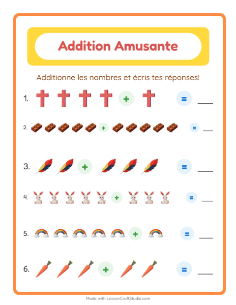 Aperçu de la fiche Addition avec Pâques pour École maternelle (grande section, 5-7 ans)