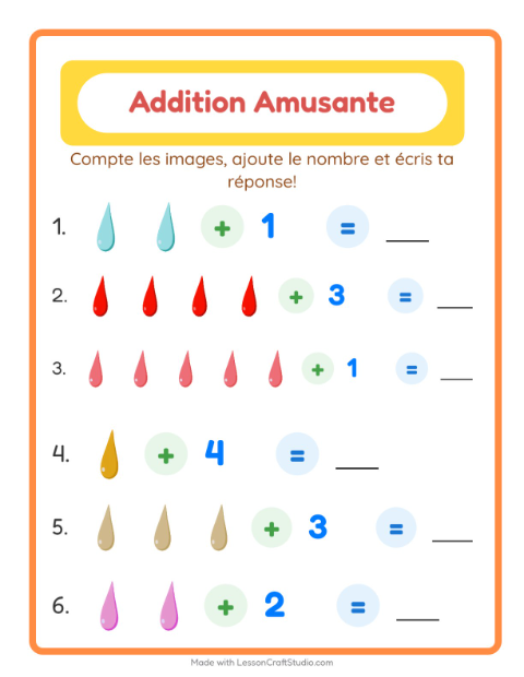 Aperçu de la fiche Addition avec Couleurs pour École maternelle (grande section, 5-7 ans)
