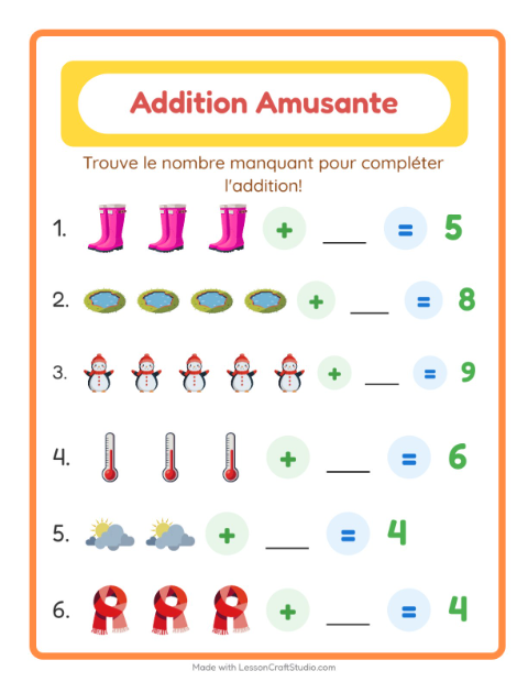 Aperçu de la fiche Addition avec Météo pour École maternelle (grande section, 5-7 ans)