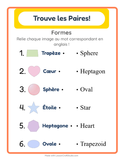 Associer images et mots en anglais – Formes
