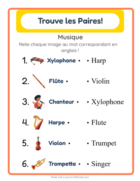 Aperçu : Apprendre l’anglais : Musique – associer images et mots pour enfants
