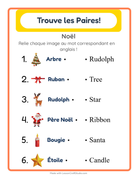 Associer images et mots en anglais – Noël