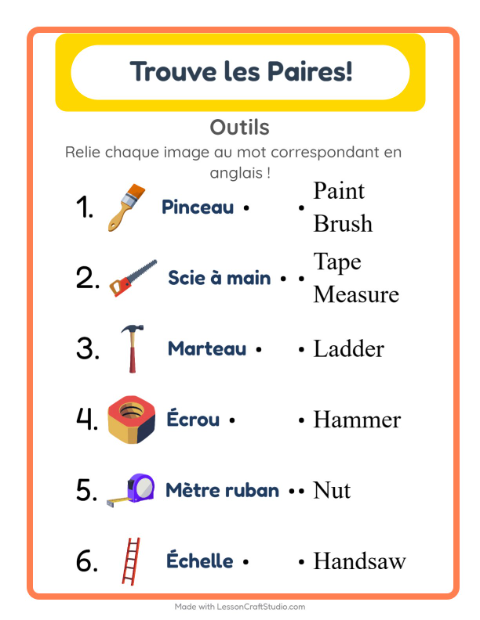 Associer images et mots en anglais – Outils