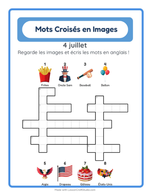 Mots croisés en anglais – 4 juillet