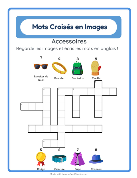 Mots croisés en anglais – Accessoires