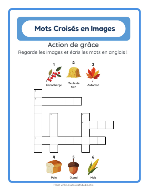 Mots croisés en anglais – Action de grâce