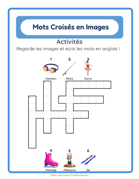 Mots croisés en anglais – Activités