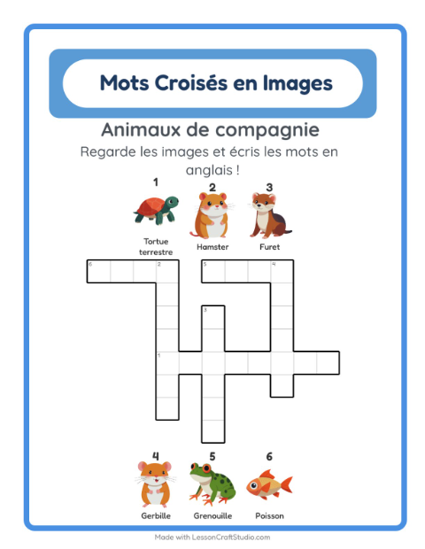 Mots croisés en anglais – Animaux de compagnie