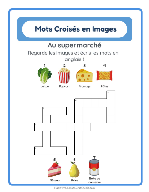 Mots croisés en anglais – Au supermarché