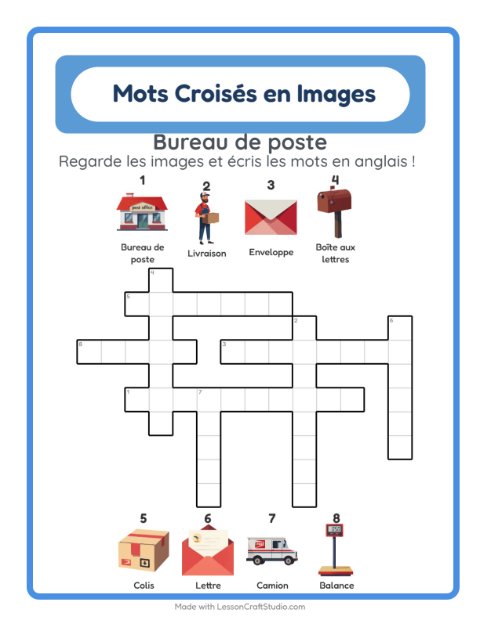 Mots croisés en anglais – Bureau de poste