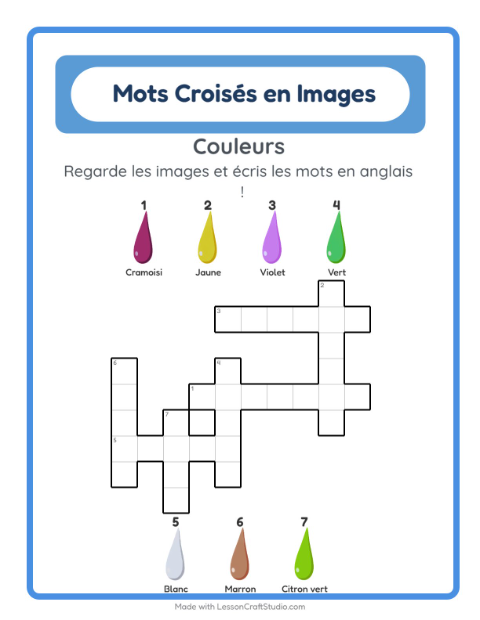 Mots croisés en anglais – Couleurs