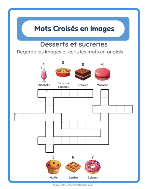 Mots croisés en anglais – Desserts et sucreries