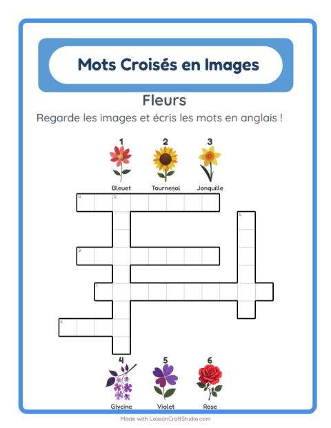 Mots croisés en anglais – Fleurs