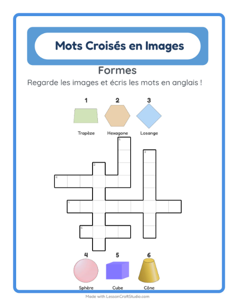 Mots croisés en anglais – Formes
